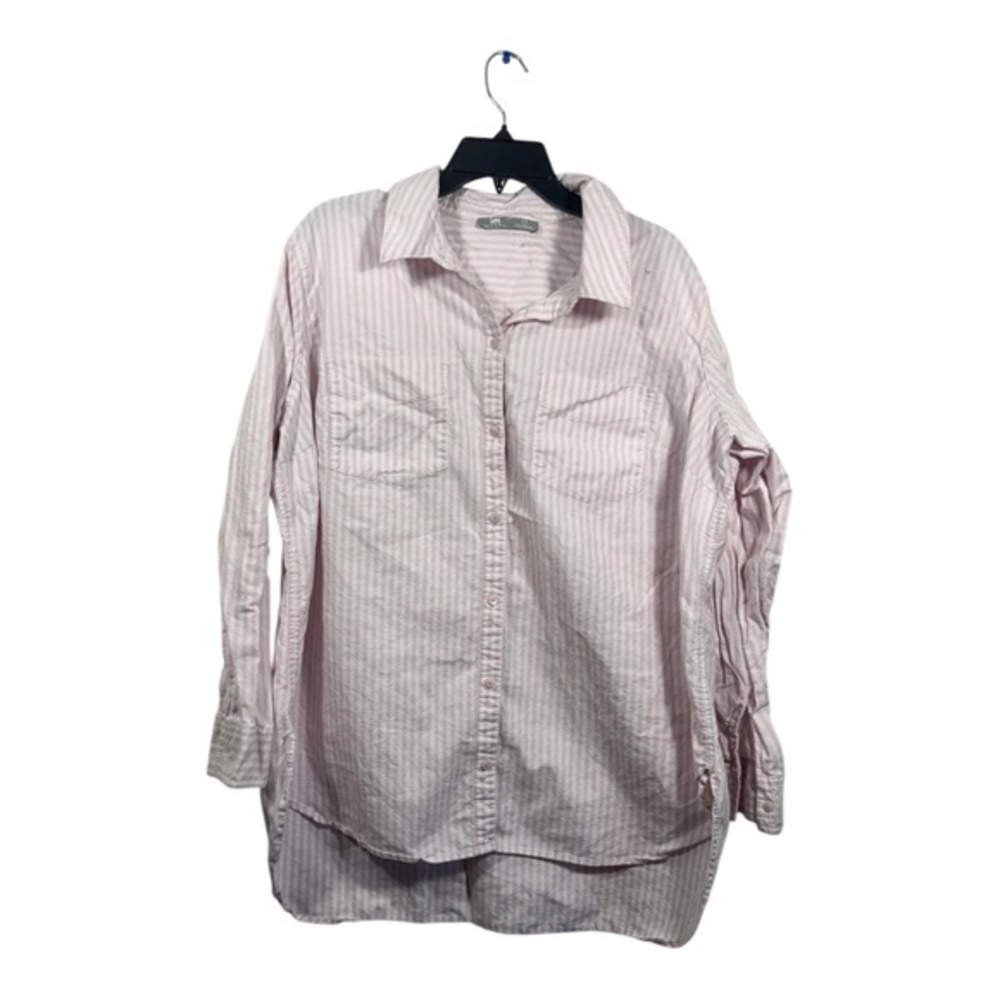 Lee Riders Buttondown Top Womens Size 1X Pink Striped Cotton Feminine Oversized